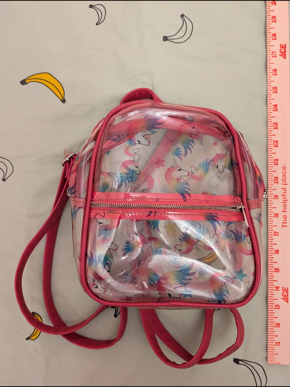 Clear Vynal Pink Unicorn Print Mini Backpack